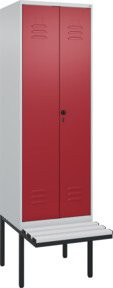 C+P PSA Doppel-Spind Classic PLUS Sitzbank mit 2 Abteilen, Kunststoff-Sitzfläche, B/T/H: 212,0 x 60,0 x 81,5 cm, Farben: Grau/Rot - Bild 1