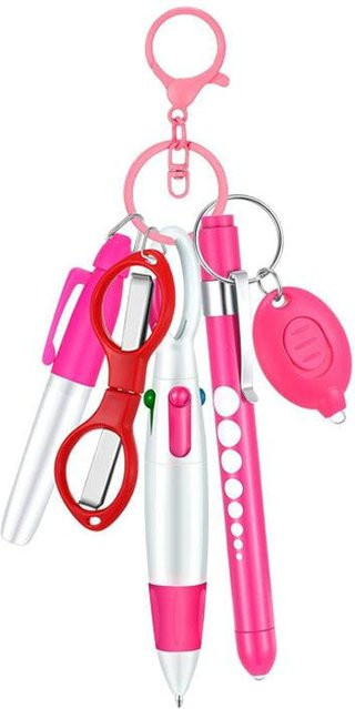 XYNN 6in1 Multifunktions-Kugelschreiber-Set mit Taschenlampe, Schere und Schlüsselanhänger in Rosa - Bild 1