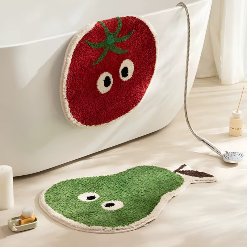 VIKAMA Cartoon-Teppich in Tomatenform, weicher Plüsch-Teppich in Rot, rutschfest und wasserabsorbierend für Kinderzimmer und Badezimmer - Bild 2