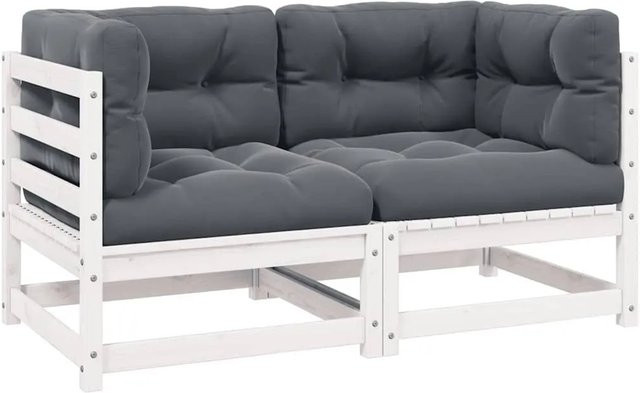 vidaXL Gartensofa 2-Sitzer aus Kiefer Massivholz mit Kissen in Weiß und Anthrazit - Bild 1