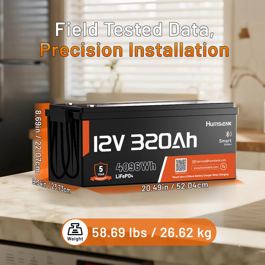 Humsienk LiFePO4 Batterie 12V 300Ah (320Ah) mit Bluetooth und 250A BMS in Schwarz - Bild 2