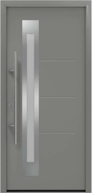 EcoStar Haustür Isopro Secur IPS 780S in Graualuminium mit Glaseinsatz, RC2, B: 110 cm, H: 210 cm, DIN Links - Bild 1