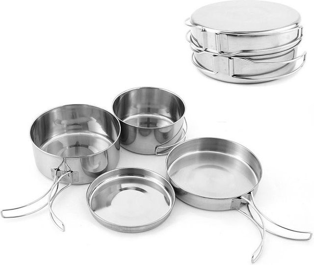 Binchi Outdoor Product Camping Kochgeschirr Set aus Edelstahl in Grau für Wandern und Picknick - Bild 1