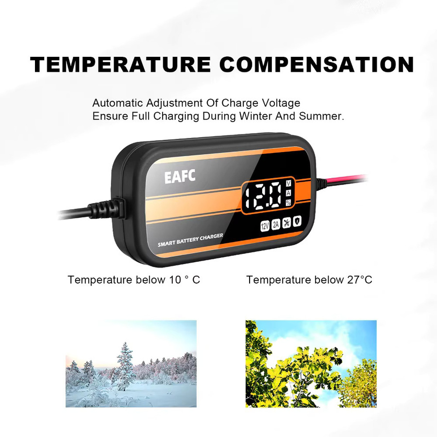 EAFC Intelligentes 12V Auto Batterie Ladegerät mit Digital Display zur Reparatur von Blei-Säure-Batterien für Auto, SUV und Motorrad, Schwarz - Bild 5