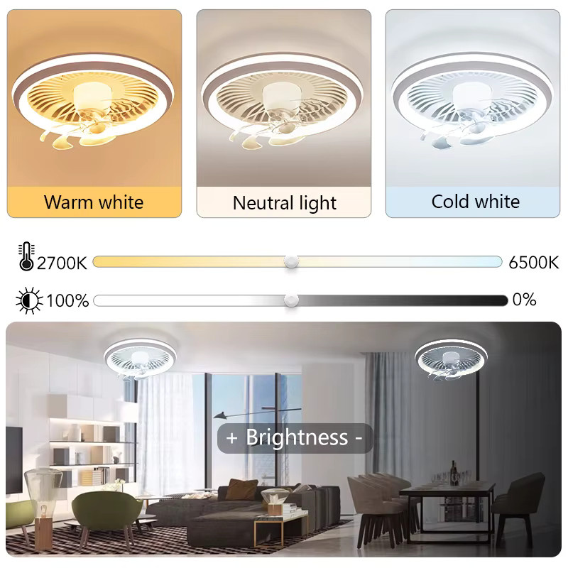 MING&BEN Moderner Deckenventilator mit Licht und Fernbedienung in Weiß, Geräuschlose Ventilatorlampe mit stufenloser Dimmung für Schlafzimmer und Wohnzimmer - Bild 3