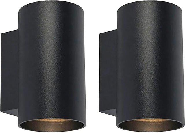 QAZQA Set aus 2 modernen Wandleuchten Schwarz Rund mit Up-Down Lichteffekt und GU10 Fassung dimmbar - Bild 1