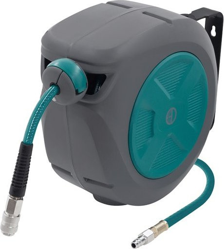 ECD Germany Druckluftschlauchtrommel Automatik in Grau mit 10 m Schlauch und 1/4 Zoll Anschluss zur Wandmontage - Bild 1