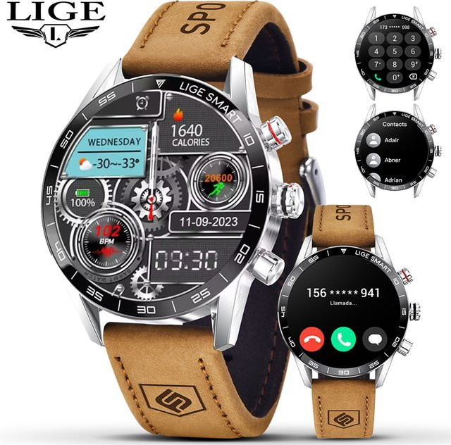 LIGE Smartwatch, Herren, Leder, Schwarz, 1,39 Zoll, Bluetooth - Bild 1
