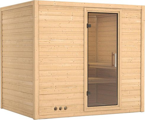 Karibu Sauna Paldiski für 4 Personen aus Fichtenholz in Beige ohne Ofen B/T/H: 236 x 184 x 209 cm - Bild 1
