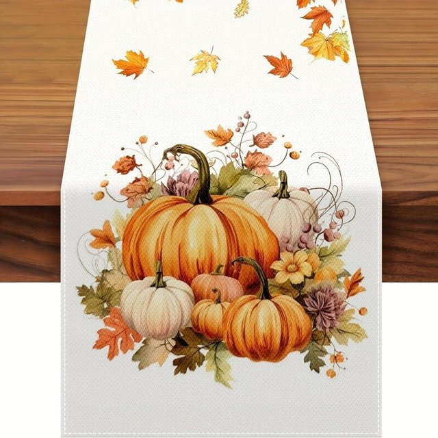 JMG Household Supplies Tischläufer Herbst Erntedankfest mit Kürbis und Sonnenblume, Beige, B/H: 150 x 33 cm - Bild 1