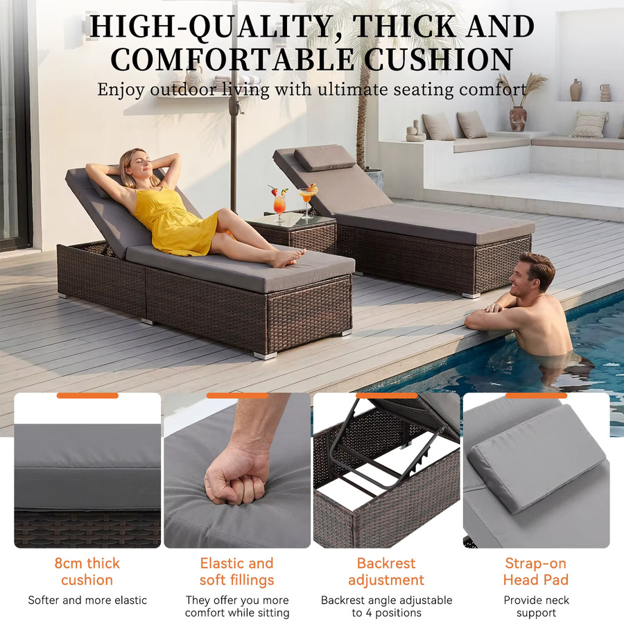 OYAJIA 3-teiliges Outdoor-Gartenmöbel-Set aus Rattan mit Polsterung in Schwarz und Braun für Terrasse und Wintergarten - Bild 2