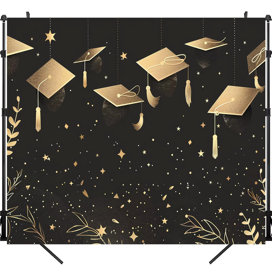 VIKAMA Party Hintergrundtuch für Abschlussfeier und Tanz in Schwarz und Gold mit Sternen-Design, B/H: 75 x 75 cm - Bild 3