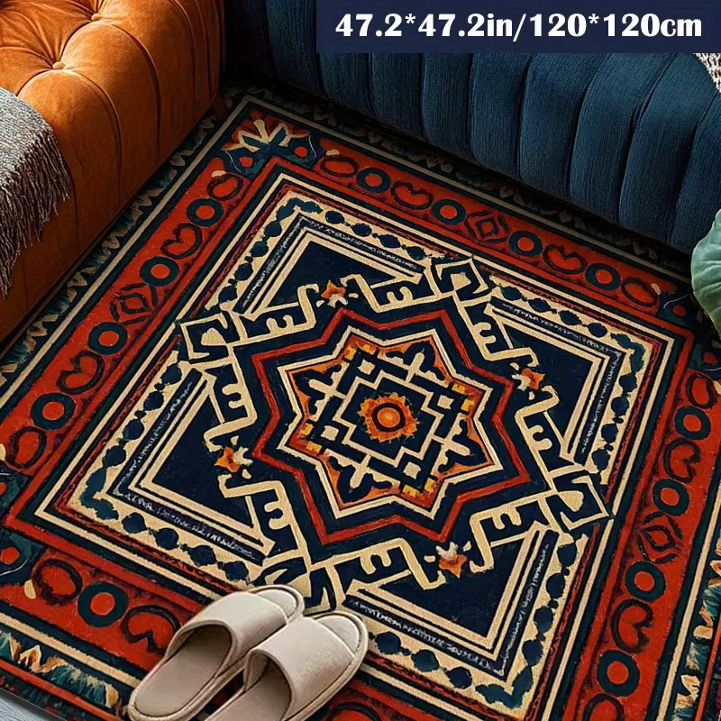 VIKAMA Quadratischer Türkischer Kilim Outdoor-Teppich mit Vintage Geometrischem Design, Rutschfest, Mehrfarbig, B/T: 90 x 90 cm - Bild 2