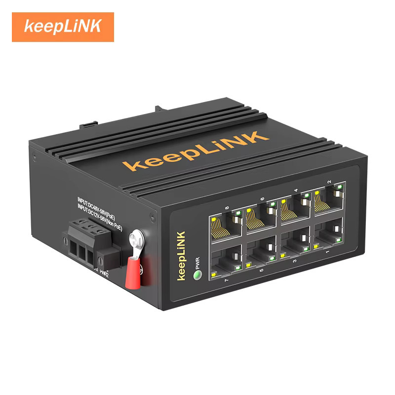 KeepLiNK Industrial 8-Port Ethernet-Switch 10/100 Mbit/s in Schwarz mit robustem Metallgehäuse IP40 und DIN-Schienenmontage - Bild 3