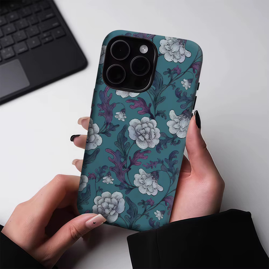 Potdemiel Handyhülle mit Pfingstrosen-Design in Türkis und Lila für iPhone 17 16 15 14 13 Pro Max Plus, robuste Magnet-Schutzhülle mit Einzel- und Doppelschicht - Bild 3
