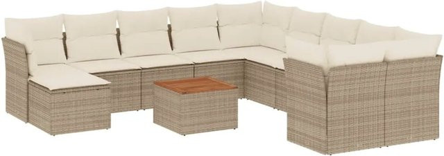 vidaXL 12-tlg. Garten-Sofagarnitur in L-Form aus Poly-Rattan mit Kissen in Beige-Creme - Bild 1