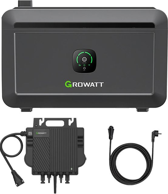 Growatt Noah 2000 Solarspeicher in Schwarz mit 2048Wh Kapazität, LiFePO4 Akku, 1800W PV-Eingang und Smart App Control für Balkonkraftwerke - Bild 1