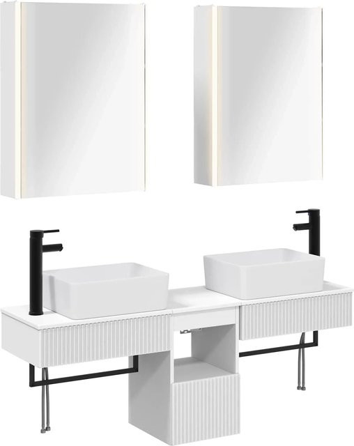 vidaXL Badezimmerschrank-Set in Weiß, modern mit LED-Beleuchtung und Spiegelschrank, B/T/H: 53 x 15,5 x 70 cm - Bild 1