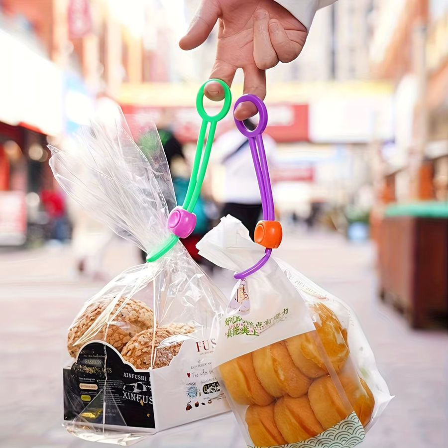 20 Stück flexible Verschlussklammern mit Zugringen aus Kunststoff für Lebensmittelbeutel und Geschenkverpackungen - Bild 3