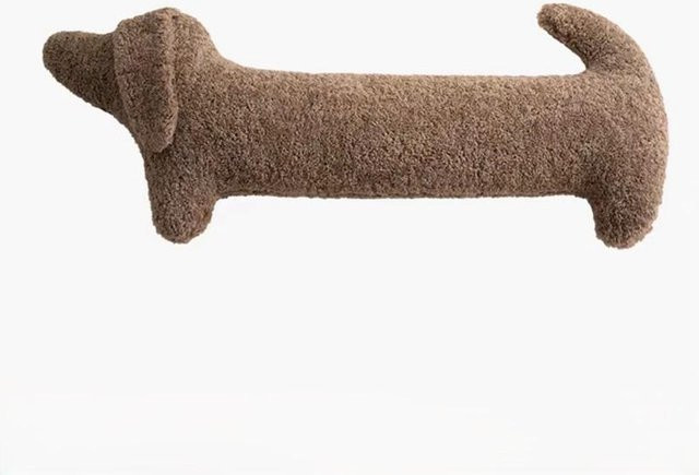 Minimalistisches Dackel-Dekokissen in Hellbraun aus Imitation-Kamelwolle, Langes Kuschelkissen zur Beruhigung, Länge: 68 cm - Bild 1