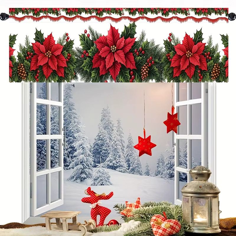 Weihnachten Polyester Vorhang Volant mit Frohe Weihnachten Motiv für Winter Party Deko, B/H: 139 x 46 cm - Bild 2