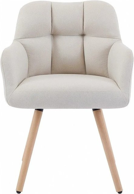 Vente-unique Stuhl Pega in Beige mit Armlehnen aus Stoff und Buchenholz, Breite: 57,5 cm - Bild 1