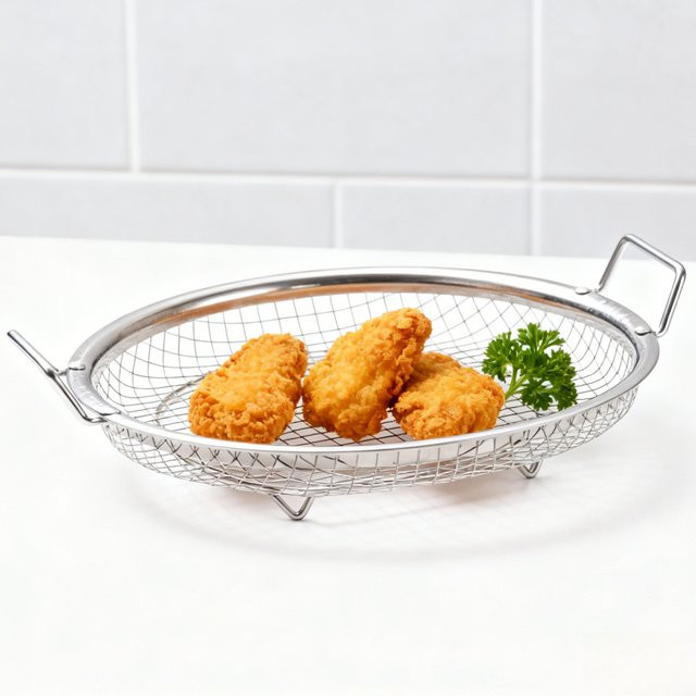 FEB.WIND Air Fryer Grillrost aus Edelstahl in Silber, runder Siebkörbchen für Gemüse, Obst und Pommes - Bild 1