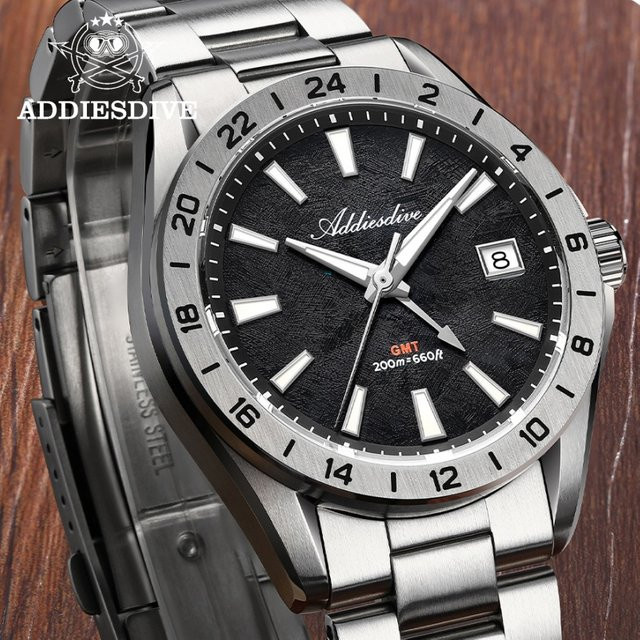 ADDIESDIVE GMT Quarz-Armbanduhr, Edelstahl, Saphirglas, Herren - Bild 1