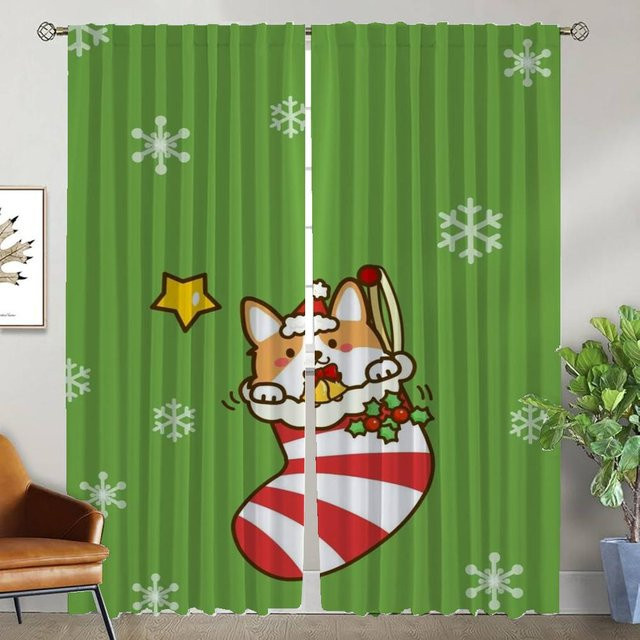 Weihnachts und Halloween Dekoration Vorhänge aus Tüll für Wohnzimmer und Schlafzimmer, 2 Stück, Farbe: Grün, Breite: 50 cm, Höhe: 70 cm - Bild 1