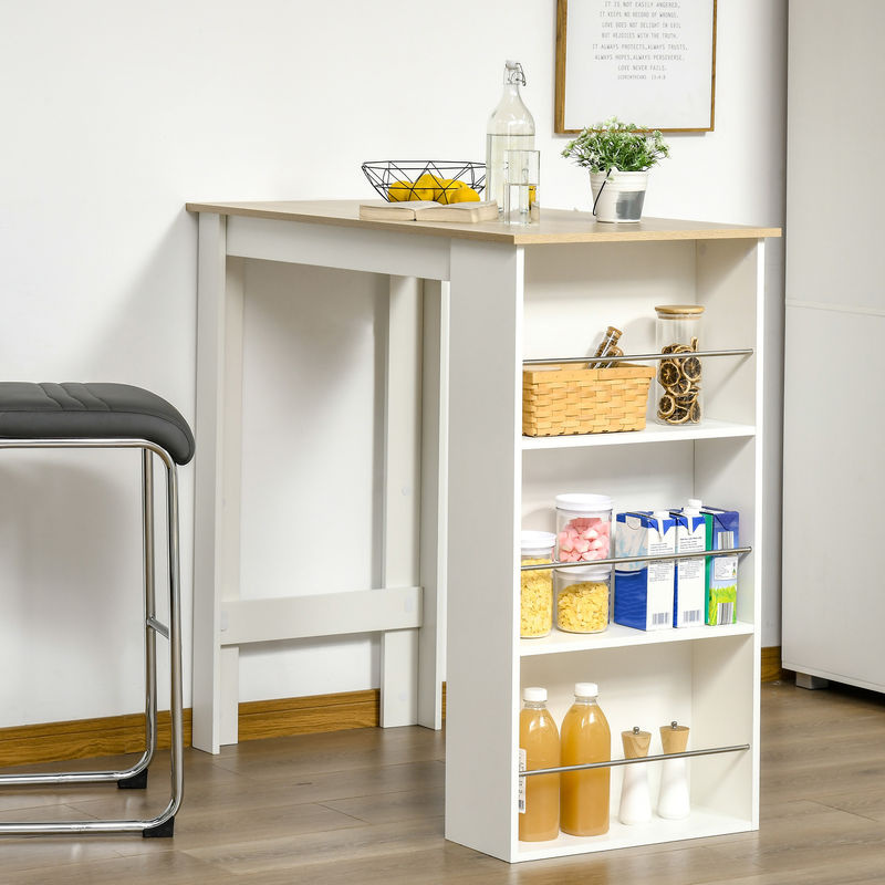 HOMCOM Bartisch hoher Küchentisch Stehtisch mit 3 Regalen in hellen Eichen-weiß-Look, B/T/H: 57 x 112 x 106 cm, Aosom - Bild 2