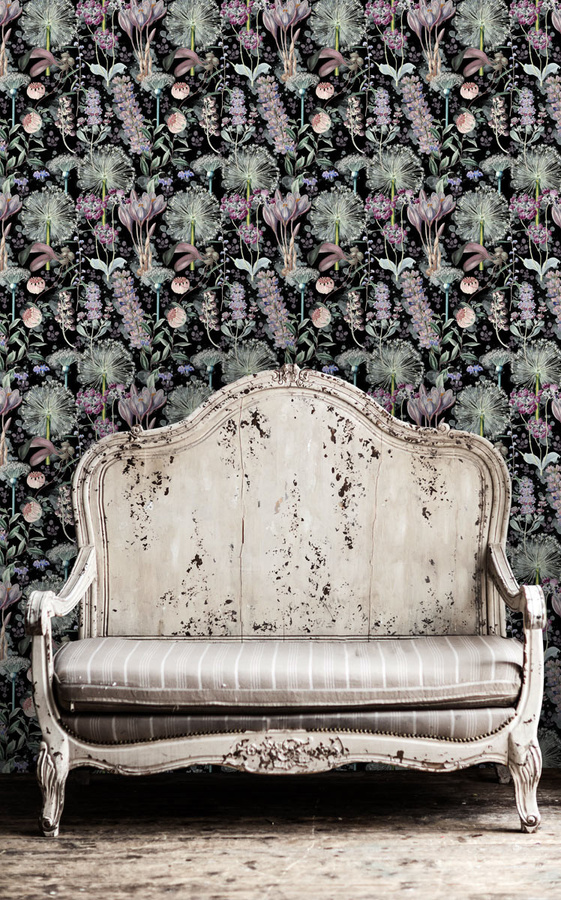 MINDTHEGAP Wandtattoo Garden of Eden Mural in Anthrazit mit floralem Vintage-Design und botanischem Muster aus Vlies - Bild 1