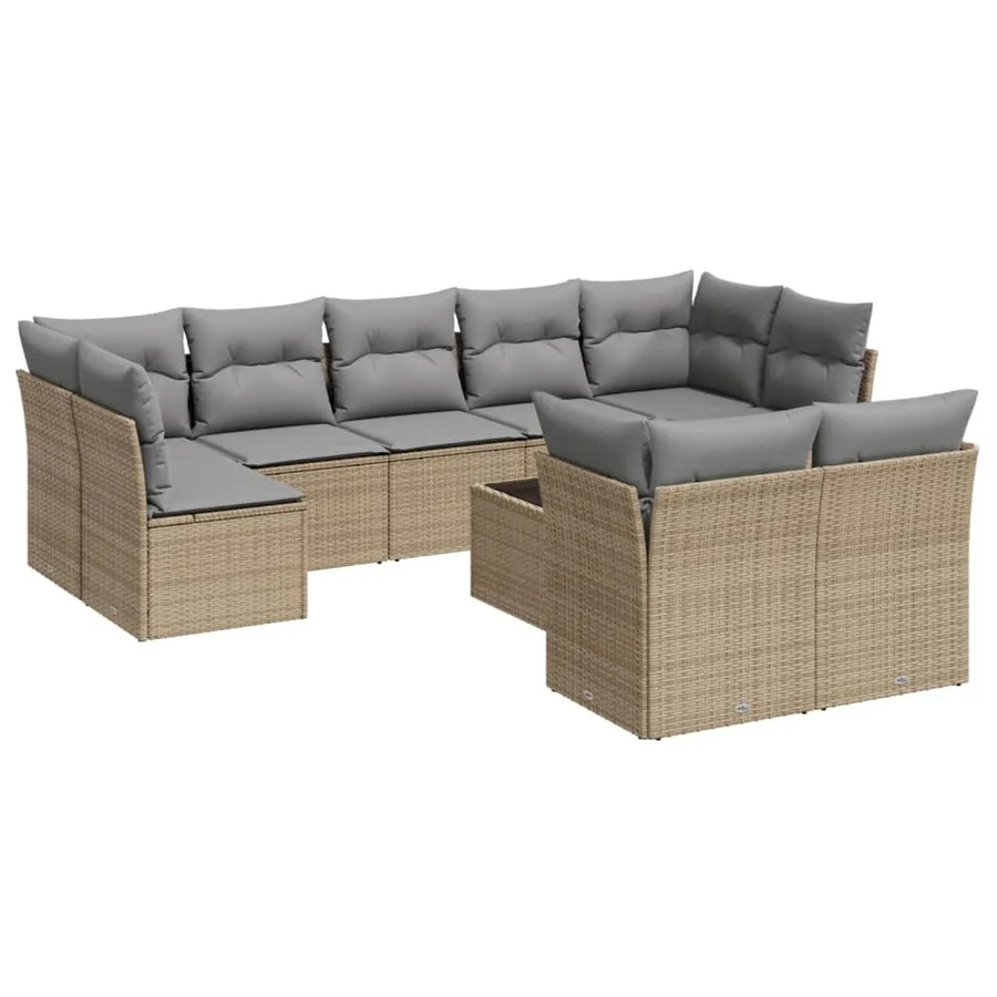 vidaXL 10-teilige Garten-Sofagarnitur aus Poly-Rattan in Beige mit Tisch und Kissen - Bild 2