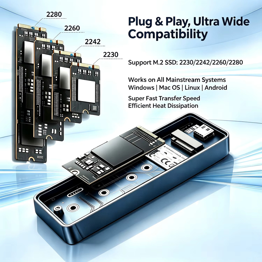 HSEN M.2 SSD-Gehäuse mit Smart-Display für NVMe PCI-E und SATA, USB 3.2 Gen 2 10Gbps, Echtzeit-Gesundheitsmonitor - Bild 4