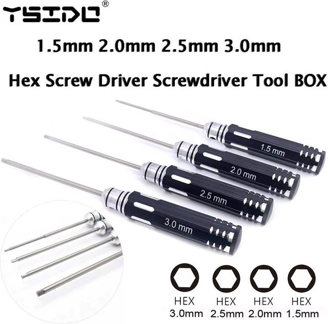 Ysido Sechskantschraubendreher Set für RC Modelle in Schwarz, 4er Pack mit 1,5mm, 2,0mm, 2,5mm und 3,0mm - Bild 1