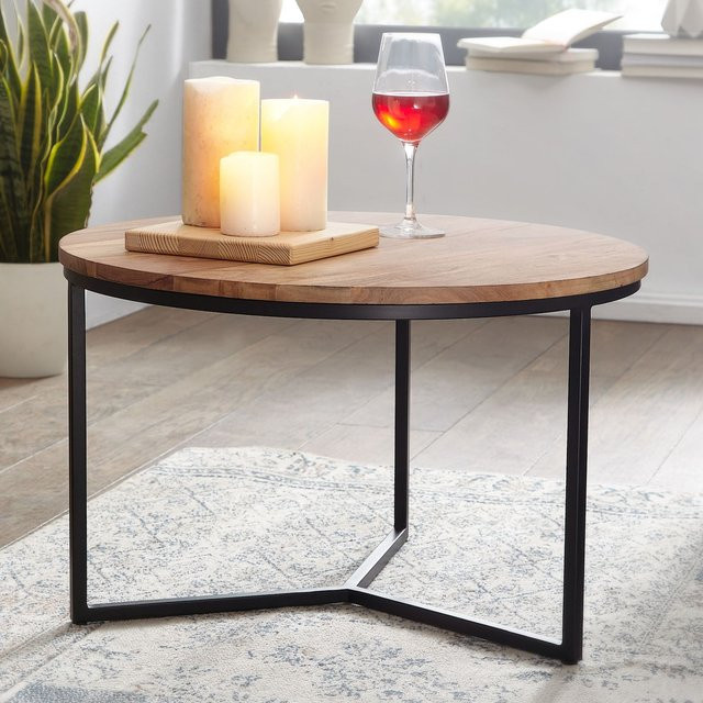 FineBuy Design Couchtisch aus Akazie Massivholz rund, Farbe Braun, Durchmesser: 60 cm - Bild 1