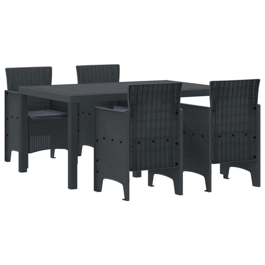 vidaXL 5-teiliges Garten Essset aus Poly-Rattan mit Kissen in Anthrazit - Bild 2