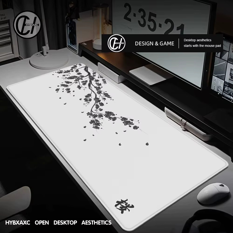 HYBXAXC Gaming Mauspad Sakura Kirschblüte XXL Deskmat für Laptop und Tastatur, Farbe: Weiß, B/T: 100 x 50 cm - Bild 2
