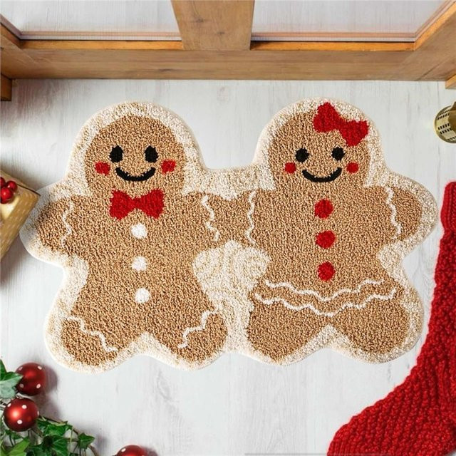 VIKAMA Weihnachtsteppich Gingerbread Man in Braun, rutschfeste Bodenmatte für Badezimmer und Heimdekoration, B/T: 60 x 40 cm - Bild 1