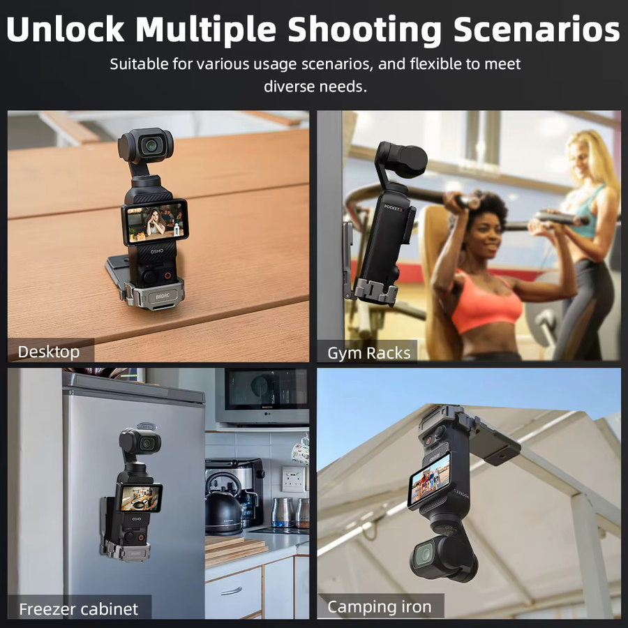 BRDRC Magnetische Halterung für DJI Pocket 3 und DJI Pocket 4, Multifunktionaler Adapterrahmen Clip und Desktop-Basis, Schwarz - Bild 4