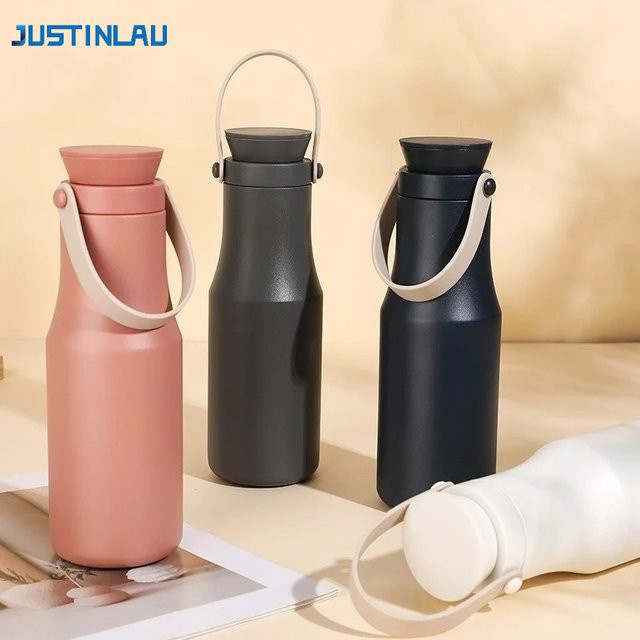 JUSTINLAU Isolierflasche aus Edelstahl 304 in Weiß, tragbarer Thermobecher im Ins-Stil für Outdoor und Auto, 22,5 l - Bild 1