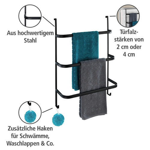 Wenko Handtuchhalter Irpinia mit 3 Handtuchstangen, Schwarz, B: 77,5 cm, H: 54,5 cm, T: 21,5 cm - Bild 2