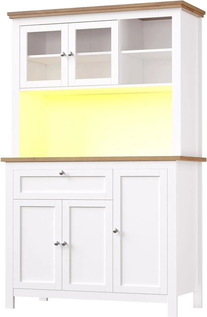 okwish Küchenschrank in Weiß mit Glastüren, LED-Beleuchtung und verstellbaren Ablagen, B/T/H: 104 x 40 x 180 cm - Bild 1