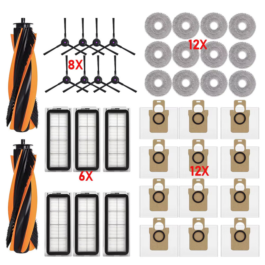 WINDNINJA Ersatzteil-Set für JONR P20 PRO und T5 Pro Roboter-Staubsauger mit Seitenbürsten, Hauptbürste, Hepa-Filtern, Wischmopps und Staubbeuteln aus Kunststoff - Bild 3