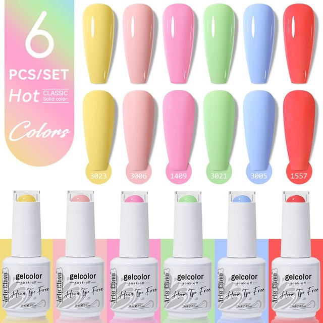 Arte Clavo Gel-Nagellack-Set, 6 Stück, 15 ml, glänzend, HEMA TPO-frei - Bild 1