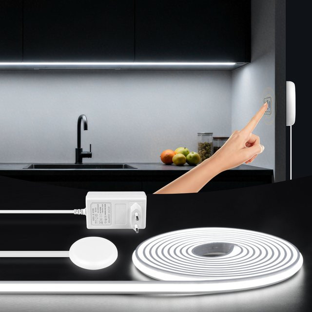 MALITAI COB-LED-Streifenlicht in Weiß, 24 V, dimmbares Neonband mit Berührungssensor und durchdringbarem Holzpanel - Bild 1