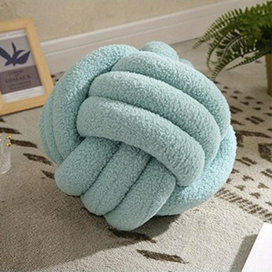NATAWA Knotenballkissen aus Plüsch, handgewebt, rund, beige - Bild 3