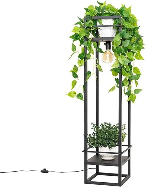QAZQA Industrielle Stehlampe Schwarz Cage Rack aus Metall mit E27 Fassung und dimmbarer Funktion, Höhe: 130 cm, Breite: 32,2 cm, Tiefe: 32,2 cm - Bild 1