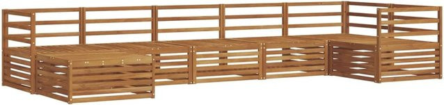 vidaXL Sofagarnitur aus Massivholz Akazie in Natur Braun, 7-teiliges L-Shape Ecksofa Set mit Latten-Design und Hocker - Bild 1