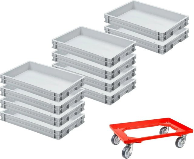 PROREGAL SparSet mit 10 Euroboxen und 1 Transportroller, Rot, H x B x T: 7,5 x 40 x 60 cm, 15 Liter Volumen - Bild 1