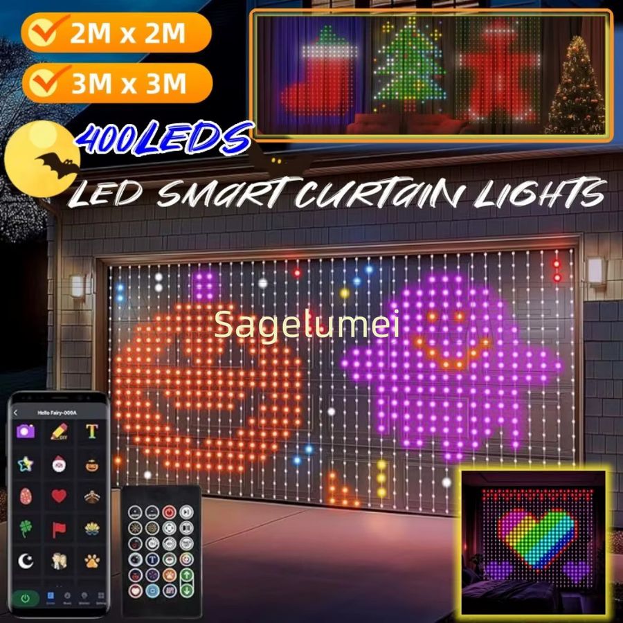 SAGE LU MEI Smart Vorhang Lichterkette mit 400 RGB LEDs und Bluetooth App-Steuerung für Musik-Display und Fensterdekoration - Bild 3